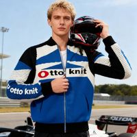 Veste de Course Vintage pour Homme à Logo Personnalisé, Pull en Maille Zippé Décontracté, Blouson Moto Graphique en Tricot, Cardigan Sportif