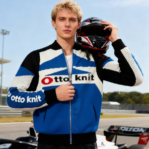 Áo khoác nam cổ điển phong cách đua xe, có logo tùy chỉnh, chất liệu dệt kim, khóa kéo, kiểu dáng áo len, áo khoác thể thao in hình, áo khoác xe máy, áo cardigan - Product Image 2