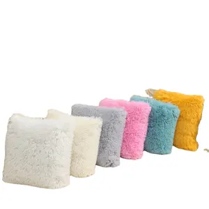 Woven Fabric Shaggy Plush Teal Throw Pillow Case Home Decor Cushion Cover
