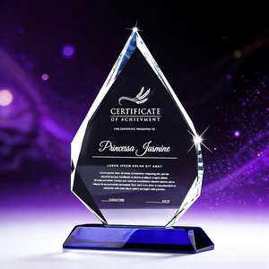 WZ Crystal Trophy Blue Base Competition Award Eco-Friendly Engraved UV Printed Custom Gift Crystal Craft