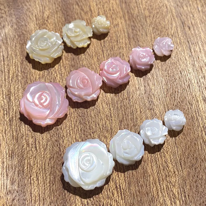 Natural Freshwater Double sided Rose Hand Carved Scattered shell Charms DIY Camellia Flower Pearl Beads for jewelry making