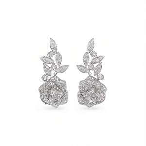 Elegantes pendientes de oro blanco con forma de flor y diamantes de corte marquesa, plata 925, joyería romántica para boda para mujer - Product Image 1
