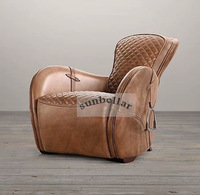 Chaise longue individuelle de style américain en cuir véritable pour salon, avec rembourrage en éponge haute densité