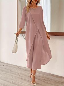 Ensemble deux pièces élégant et tendance pour femme : haut uni et pantalon court, ODM automne/printemps, anti-plis, manches courtes - Product Image 4