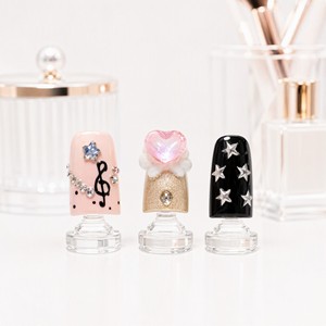 10 faux ongles carrés courts à presser, avec strass 3D, nœud et étoile, style French, pré-dessinés pour femmes - Product Image 2