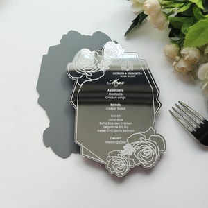 Tarjetas de mesa de menú de boda acrílicas con espejo plateado de diseño personalizado Ins, tarjetas de agradecimiento para boda, banquete de boda <span class=keywords><strong>y</strong></span> decoración - Product Image 5
