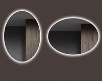 Miroir de salle de bain ovale moderne éclairé par LED, miroir de vanité rétroéclairé avec capteur tactile, 3 couleurs réglables, anti-buée, miroir de douche