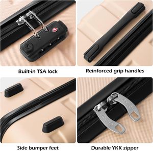 Ensemble de 4 valises de voyage rigides en ABS avec serrure TSA, <span class=keywords><strong>roulettes</strong></span> fixes, légères, design moderne et épuré - Product Image 4