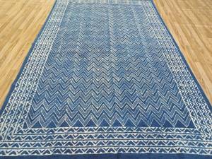 Alfombra Kilim de Algodón Tejida a Mano en Azul Índigo, con Estampado de Bloques, Tejido Plano, Estilo Boho, para Piso, 5x8, 6x9, 8x10, 9x12 - Product Image 5