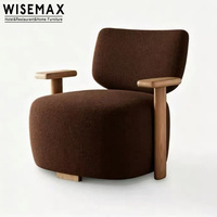 WISEMAX FURNITURE - Chaise de salon de style nordique - Revêtement en tissu - Accoudoirs en bois - Chaise de détente - Chaise longue individuelle pour la maison