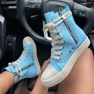 Zapatos de lona con cremallera lateral para mujer, calzado alto de lujo, botas informales, zapatos planos, nuevos colores - Product Image 6