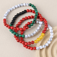 Bracelet unisexe fait main en pierres naturelles de 6 mm, couleurs du drapeau palestinien, avec cordon réglable, cadeau palestinien, Palestine libre.