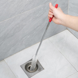 Extendable Drain Cleaner Red Steel Wire Brush For Bathroom Floor Drains Sink Toilet Plunger Cleaning Tool - Product Image 1