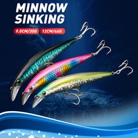 Leurre dur imprimé en acier pour pêche en mer, type Minnow coulant à longue portée, 30g/46g, pour la pêche au riz, la traîne avec hameçons, pour eau salée, Seabass, Brochet