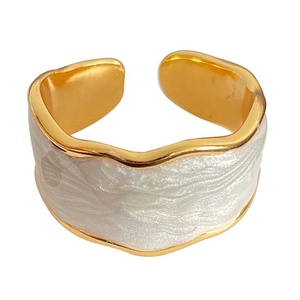 Anéis redondos e amplos minimalista, anel de bronze com esmalte huggie, dourado liso, coreano, anéis de declaração da moda, joia feminina - Product Image 6
