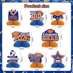 Centres <span class=keywords><strong>de</strong></span> table en nid d'abeille orange et bleu pour la remise des diplômes, décorations <span class=keywords><strong>de</strong></span> table « Vous l'avez fait ! » pour les fournitures <span class=keywords><strong>de</strong></span> fête des diplômés <span class=keywords><strong>de</strong></span> la promotion 2026 - Product Image 6