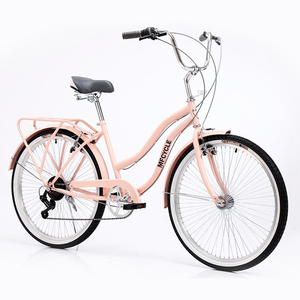 Vélo de ville <span class=keywords><strong>hybride</strong></span> rose pour <span class=keywords><strong>femme</strong></span>, taille 28, 28 <span class=keywords><strong>pouces</strong></span>, simple vitesse, avec panier, en aluminium, style vintage, vélo de plage, vélo urbain - Product Image 1