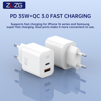 Chargeur portable ZUZG PD 35W+QC 3.0 à double port USB Type-C, protection contre les courts-circuits ignifuge pour téléphones mobiles, prise EU
