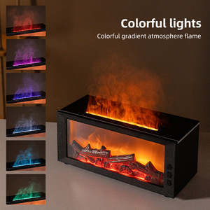 Diffuseur d'arômes à effet de <span class=keywords><strong>flamme</strong></span> de cheminée, humidificateur, capacité de 300 ml, LED multicolores dégradées, huile essentielle, aide au sommeil, feu réaliste - Product Image 1