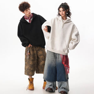 2025 haute qualité automne unisexe Mne et femmes solide blanc surdimensionné demi fermeture éclair sweats à capuche - Product Image 4