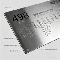 Letrero Táctil de Acero Inoxidable para Parada de Autobús con Mapa en Braille, Placa de Información de Transporte Público Personalizada
