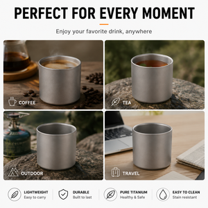 Mug en titane à double paroi, mug à café en titane, mug isotherme en titane pur pour le camping, les voyages, le café et le thé en plein air, avec poignée - Product Image 5