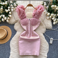 Robe élégante pour femmes à manches bouffantes, corset, volants plissés, mini robe moulante pour soirée, cocktail, soirée