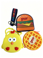 Porte-monnaie miniature personnalisé en silicone avec fermeture éclair, en caoutchouc de qualité alimentaire, motif animal de dessin animé, hamburger, gaufre, porte-clés