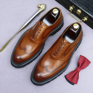 British retro business casual shoes for men, top-grain cowhide business formal shoes with thick sole and high <b>heel</b> - Product Image 1