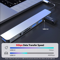 Adaptador Multipuerto USB C 8 en 2, Interfaz Dual USB A y USB C con Lector de Tarjetas TF y SD de 3.5 mm para Computadora Portátil