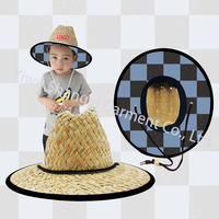 Chapeau de paille personnalisé pour enfants et tout-petits, motif drapeau à carreaux, idéal pour les sorties estivales, la pêche et les loisirs