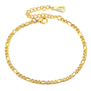 Pulsera de Cadena Figaro de 4 mm, Chapada en Oro, Acero Inoxidable, Joyería Unisex, Regalo - Product Image 1