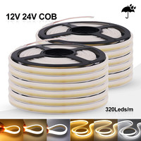 Bande lumineuse LED COB étanche pour extérieur 12v/24v 10mm de large 320LEDs/M Bande lumineuse LED décorative flexible étanche pour intérieur/extérieur