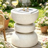 Table d'appoint extérieure de 18 pouces, tabouret de jardin moderne en forme de sablier, motif imitation marbre |   Finition peinte imitation, MGO
