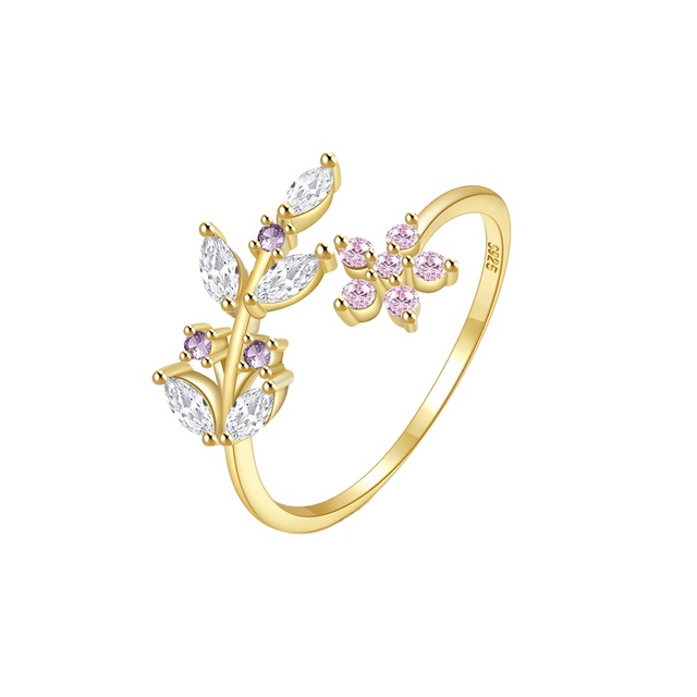 Wholesale Adjustable Cubic Zircon 925 Silver Rings Leaf Flower Open Women Rings 925 Silver Jewelry Fine Jewelry Rings