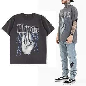 Heavyweight Men's High Street wear t shirts Cotton Oversized with Short Sleeve Custom Vintage Style cloths for men