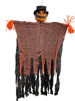 Décoration d'Halloween animée : squelette de 1,5 m et fantôme citrouille suspendu pour maison hantée