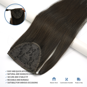 Queue de cheval en <span class=keywords><strong>cheveux</strong></span> humains lisses et soyeux, extensions à clipser pour femmes, postiche à enrouler pour <span class=keywords><strong>coiffure</strong></span> - Product Image 3