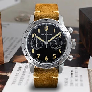 San Martin 39.5mm Vintage Men Watch Style VK64 Pilot Type <b>Chronograph</b> Leather Watches Retro Luminous 10Bar SN0127G - Product Image 2