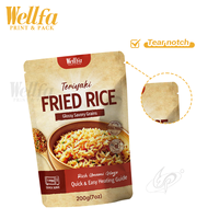 Sachet Doypack en Mylar de 200g, personnalisé, de qualité alimentaire, compatible micro-ondes, pour riz frit Teriyaki, avec encoche de déchirement, en feuille d'aluminium, stérilisable