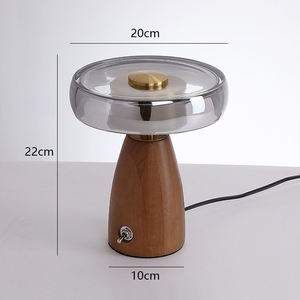 Nordic Dome <strong>Table</strong> Lamp Smoked <strong>Glass</strong> Shade Walnut Wood Base High CRI&ge;97 3CCT LED Nightstand <strong>Light</strong> for Bedroom Living Room Decor - Product Image 6