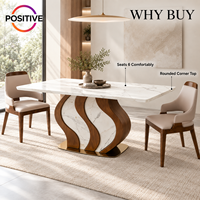 Table à manger rectangulaire moderne en marbre, base en bois massif, mobilier de salle à manger de luxe, mobilier d'hôtel, OEM, sur mesure, vente en gros