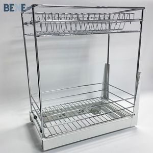 Organisateur de meuble sous évier coulissant en fil de fer chromé avec porte-bouteilles moderne de 350 mm pour cuisine, accessoires de tiroir de cuisine - Product Image 2