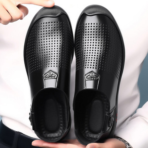 Chaussures décontractées pour hommes en cuir uni à enfiler, semelle extérieure en caoutchouc, fond plat, style minimaliste ajouré, pour l'été et l'automne - Product Image 3