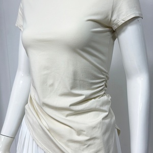 Custom Lightweight Breathable Flexible Durable Materials Short Sleeve Arc Cutout <b>Back</b> Bodysuit Recycled Fabric Yoga Top Skinny - Product Image 3