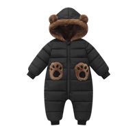 Combinaison d'hiver à capuche pour bébé, design ours, avec garniture en fourrure, pour garçons et filles, manteau chaud pour nourrissons