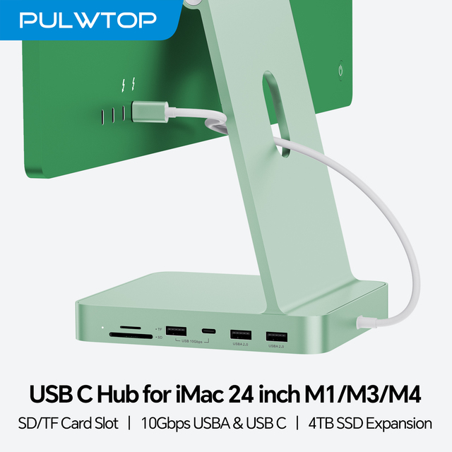 PULWTOP USB C HUB for iMac 24 Inch 2021/2023/2024, iMac Hub with USB C/A 10Gbps, SD/TF, Support Expand M.2 SSD (NOT Included)