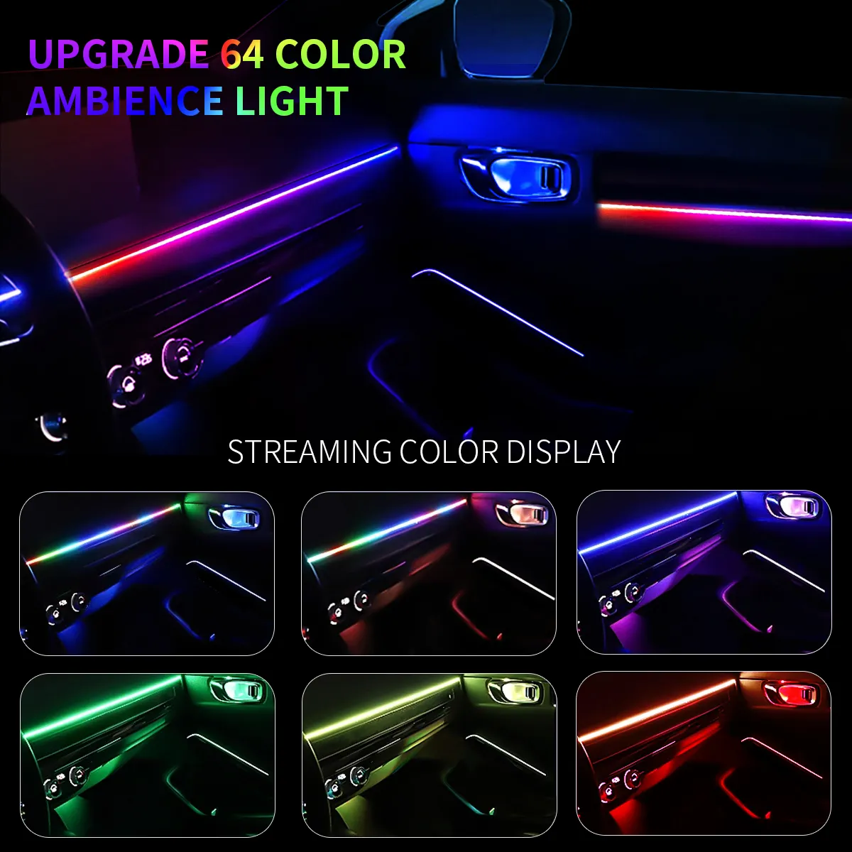 Luces de coche RGBIC interiores 10 en 1 con control de aplicación Modo de sincronización de música Modo DIY y múltiples opciones de escena Luces LED para coches SUV