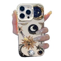 Casing Handphone TPU PC Berlapis Perak dengan Cetakan Bola Matahari Berkilau untuk iPhone Xs 11 12 13 14 15 16 17 18 Pro Max
