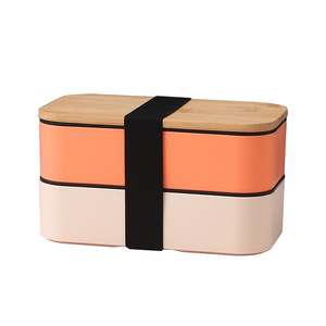 Double Layer Lunch Box With Bamboo <b>Lid</b> <b>Microwaveable</b> Portable For Office Workers Students Rectangle Shape - Product Image 3